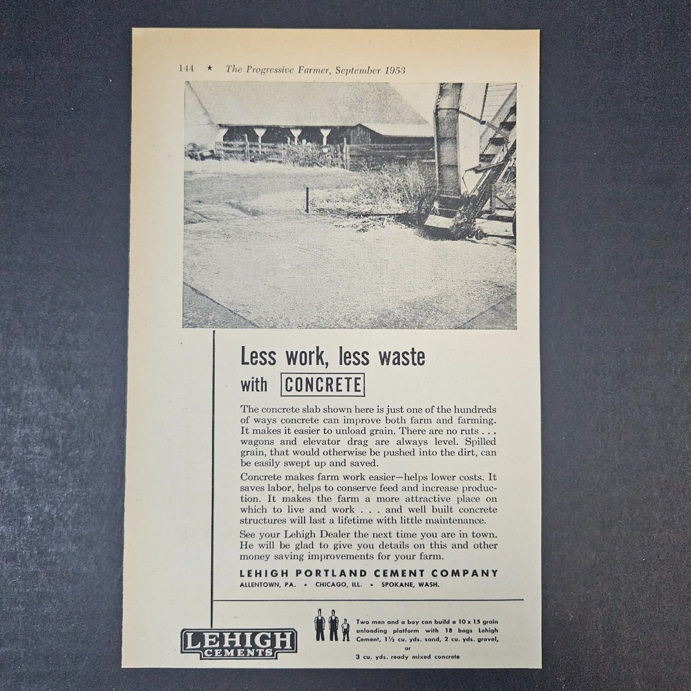 1953 Lehigh Portland Cement Co Vintage Print Ad Concrete Slab Grain Elevator